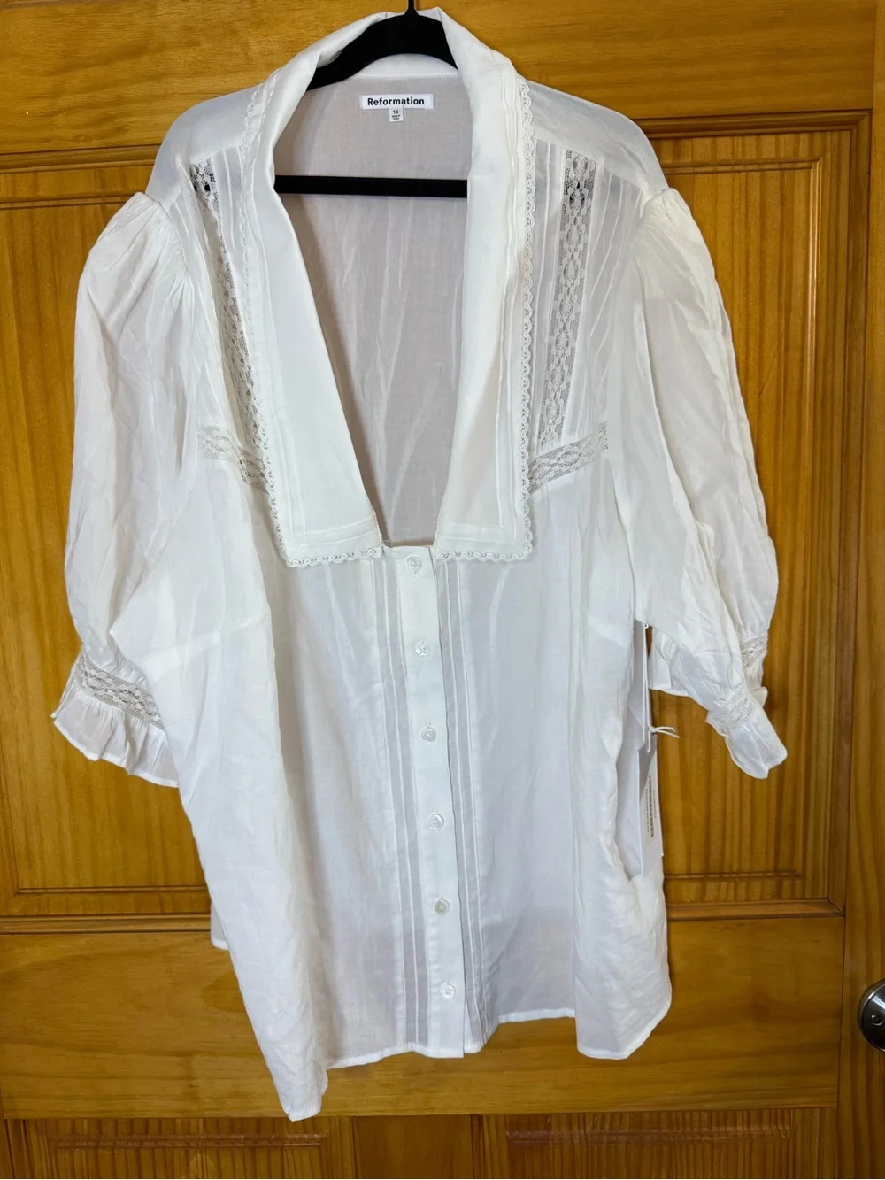 Reformation Women's Cream Lace-Trim Button Front Top - Hara